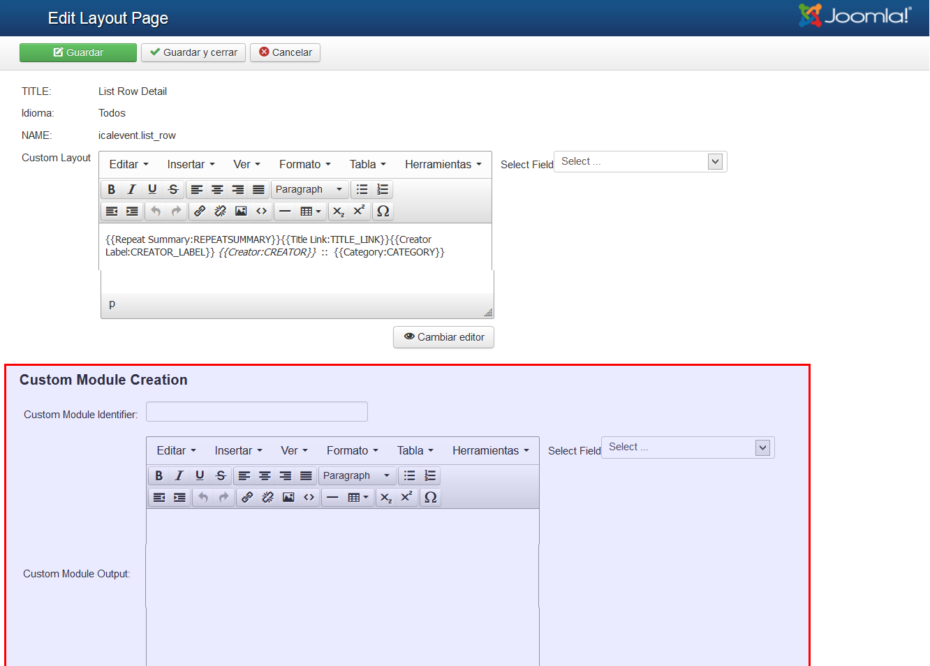 Module layout editor detail image